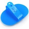 Blue oval pet bath brush with adjustable hand strap