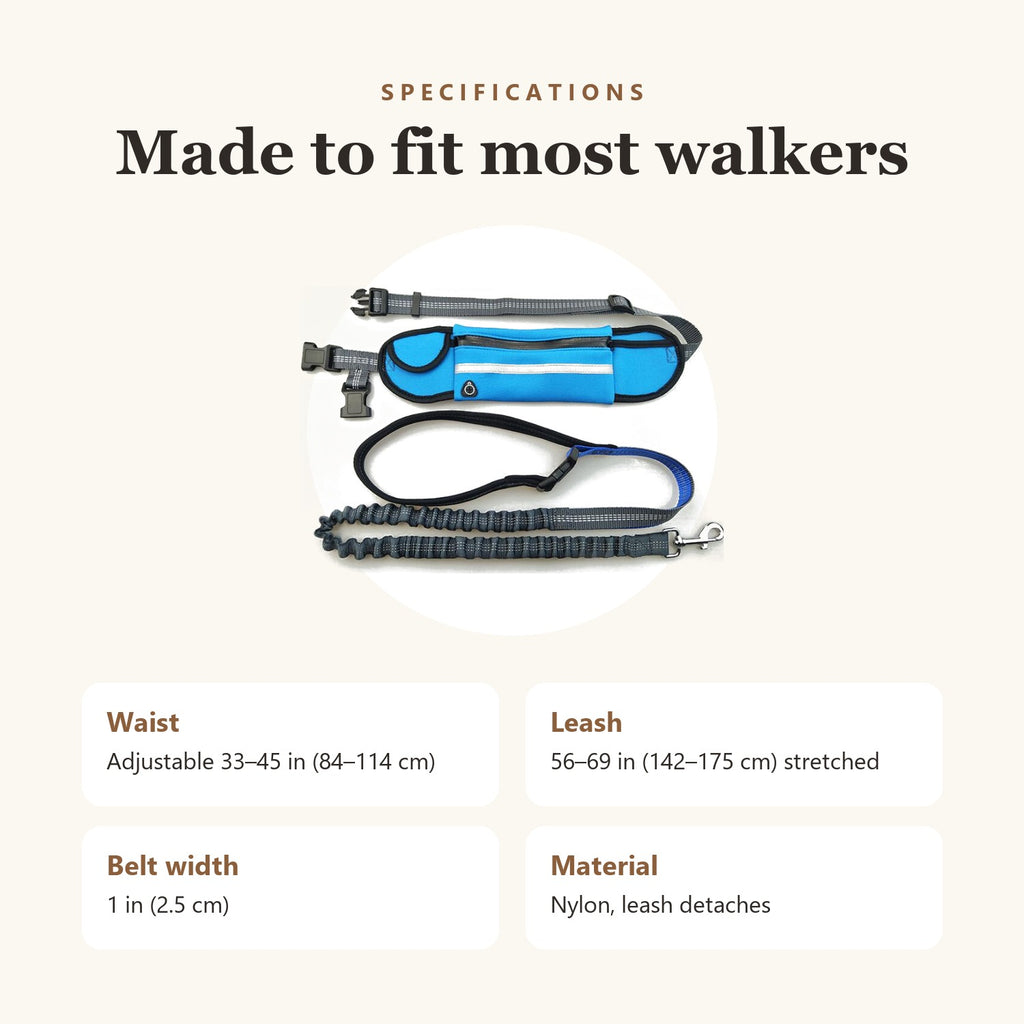 Hands-free dog leash specifications: waist 33–45 in, leash 56–69 in