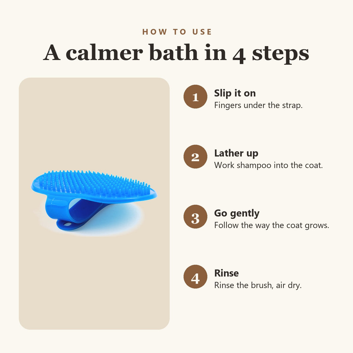 How to use the pet bath brush at bath time